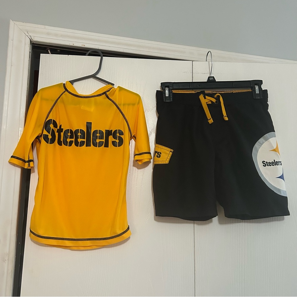 NFL Steelers Kids Swim Trunk Set - Yellow and Black